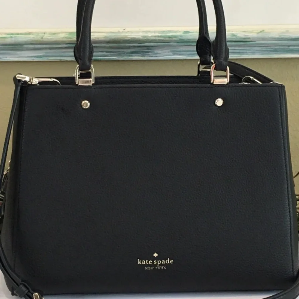 KATE SPADE LEILA MEDIUM TRIPLE COMPARTMENT SATCHEL SHOULDER BAG BLACK LEATHER - Picture 9 of 14